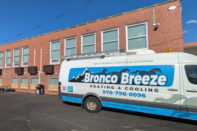 A Bronco Breeze Ductless Ac installation van