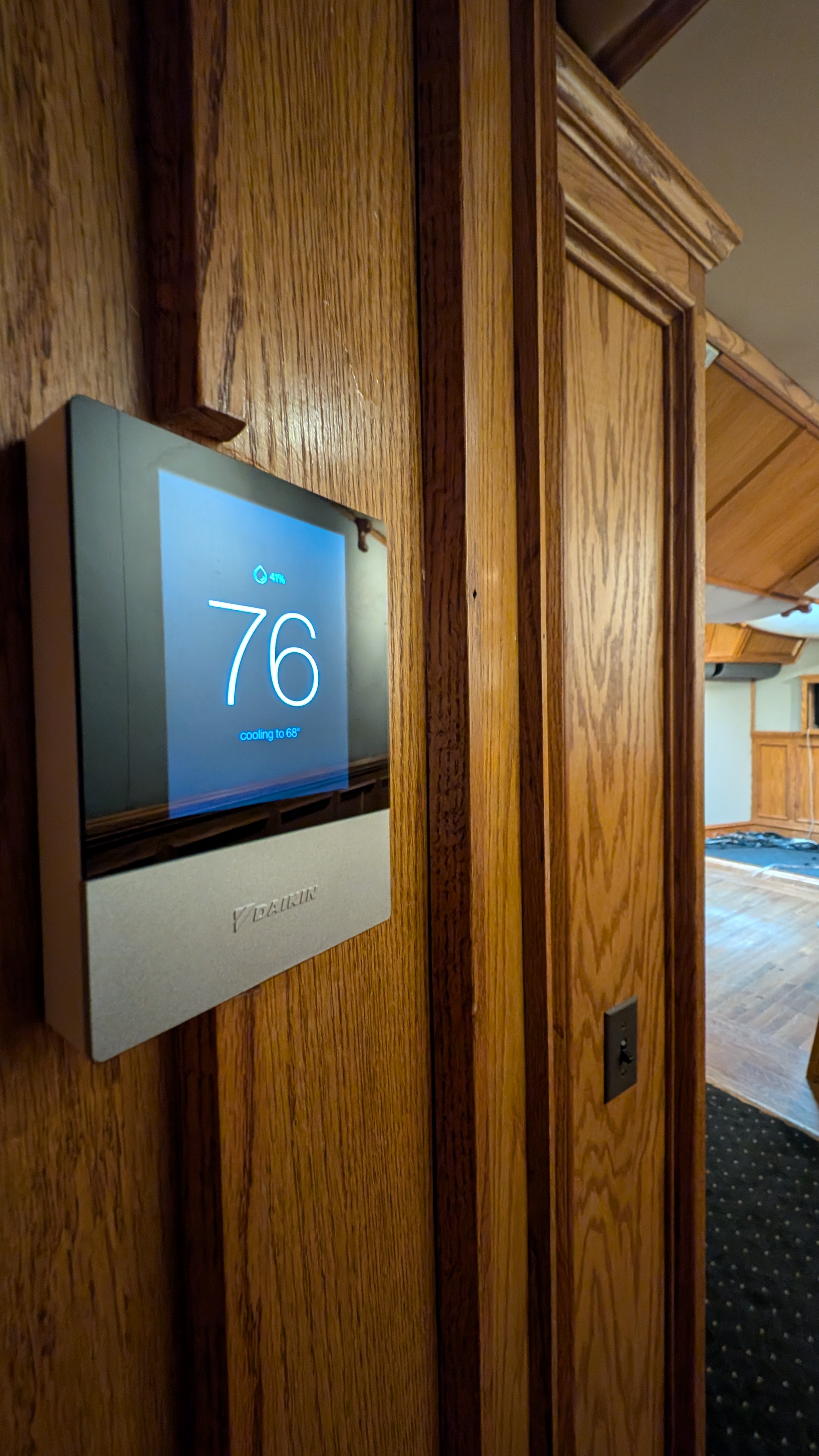 A wall thermostat in Edgewater, CO installed by Bronco Breeze